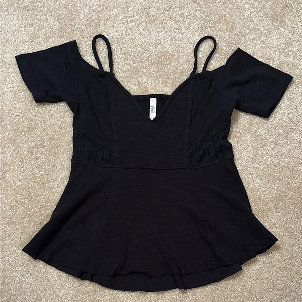 Black Short Sleeve Peplum Blouse with Bustier Style